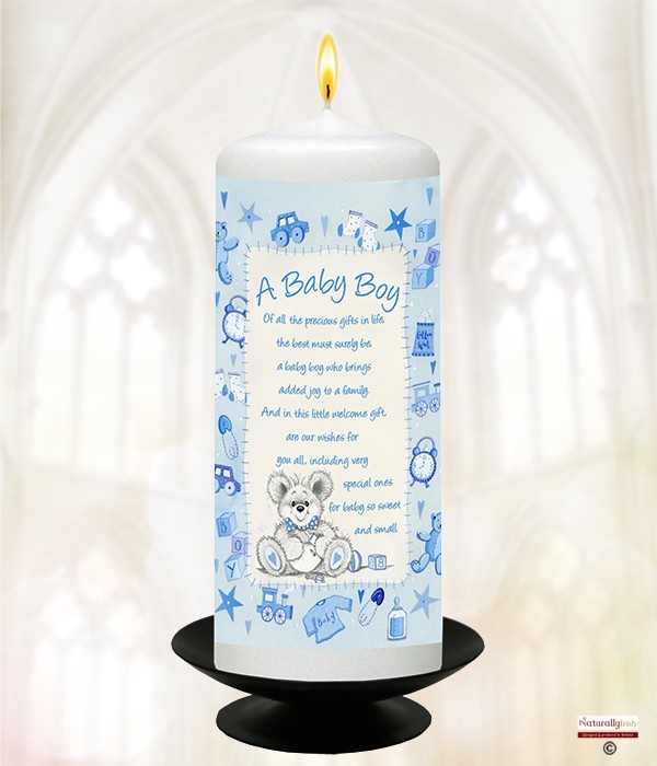 New Baby Sweet Teddy Blue 6inch White Candle