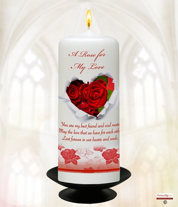 Naturally Irish Valentines Heart Roses Heart 6inch White Candle