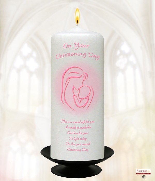 Baby & Mother Pink Christening Candle