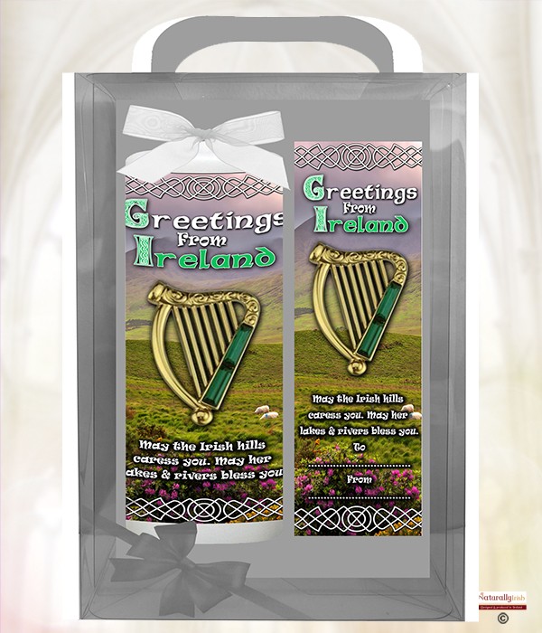 Irish Shamrock - Harp - 6inch White Candle