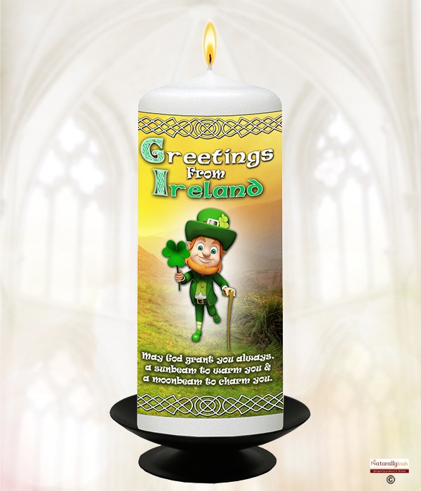 Naturally Irish Irish Shamrock Leprechaun 6inch White Candle 985562 » Naturally Irish