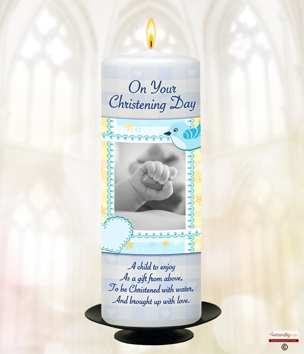 Hand Bird & Heart Pink Christening Candle