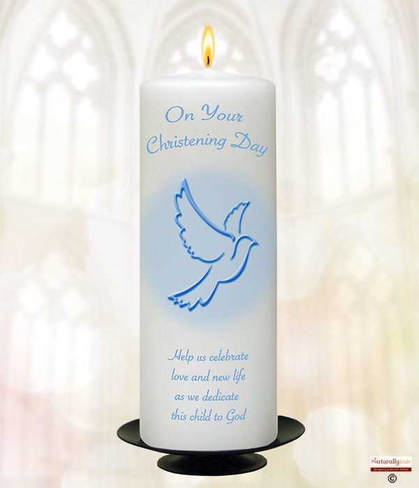 Flying Dove Blue Christening Candle