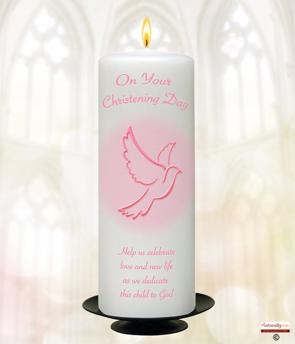 Flying Dove Pink Christening Candle