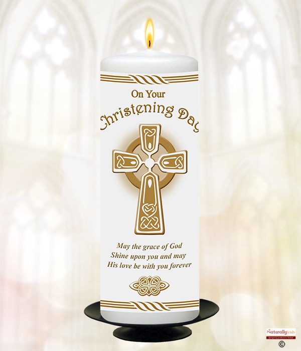 Celtic Cross Gold Christening Candle