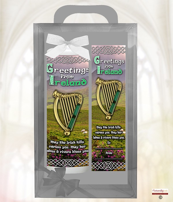 Irish Shamrock - Harp - 9inch White Candle