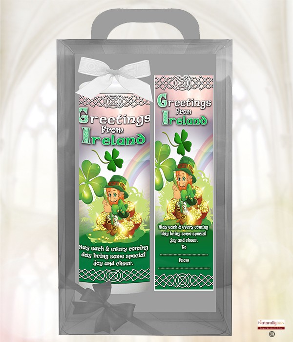 Irish 4 Leaf Clover - Leprechaun - 9inch White Candle