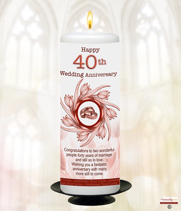Rings & Tulips 40th Anniversary 9inch Candle