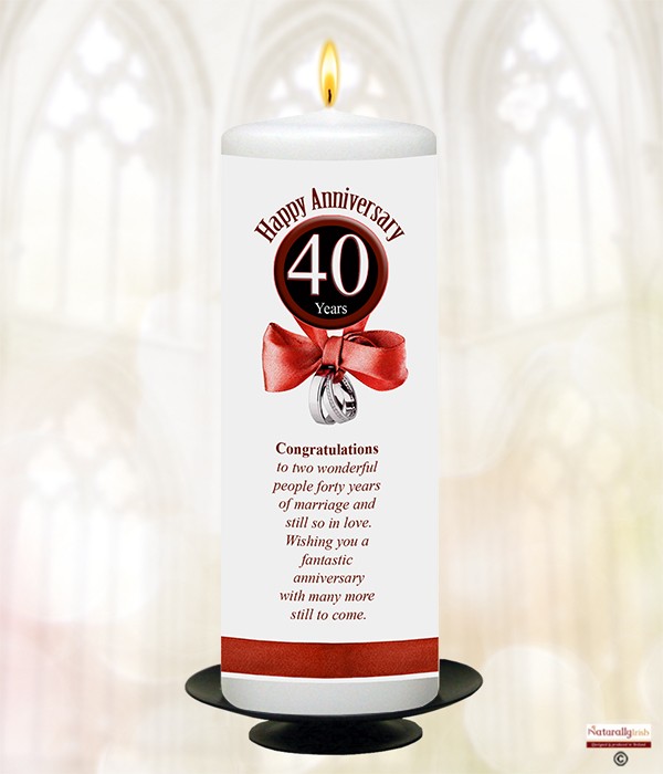 Bow & Rings 40th Anniversary 9inch Candle