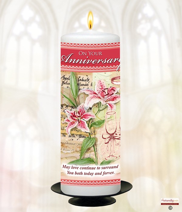 Flowers - Pink Lillies Anniversary 9inch Candle