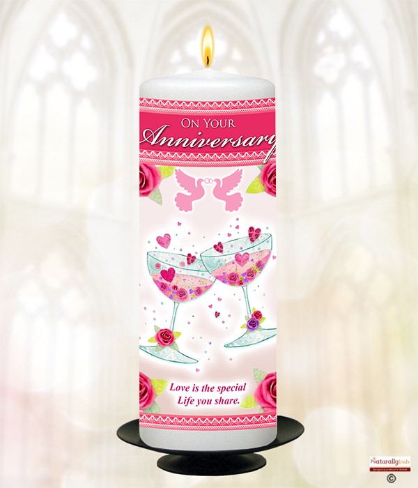 Glasses & Hearts Anniversary 9inch Candle