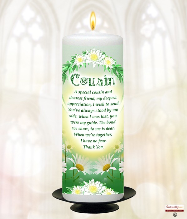 Friend Flowers - Cousin - 9inch White Candle