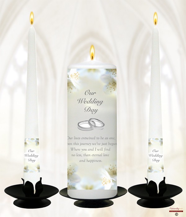 Orchids & Silver Diamond Ring Wedding Candles