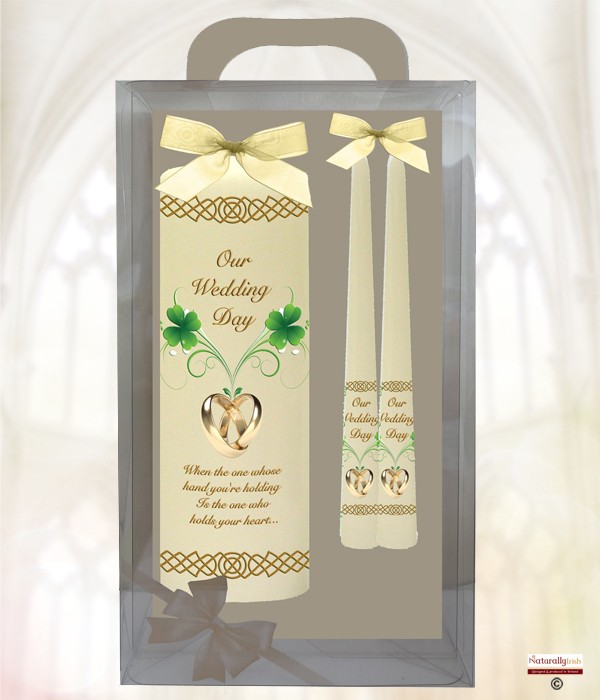 Four Leaf Clover & Gold Rings Wedding Candles