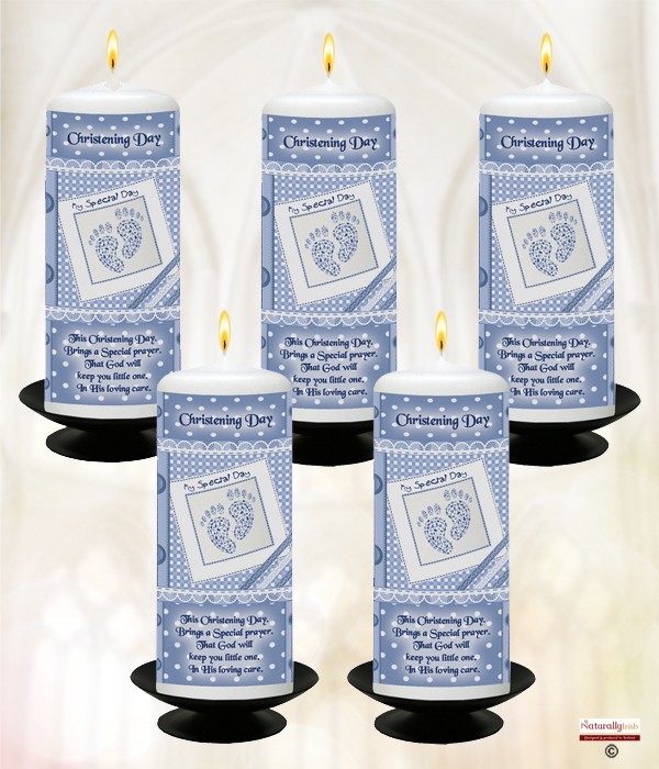 Christening Baby Footprints Blue Mixed Box of 20