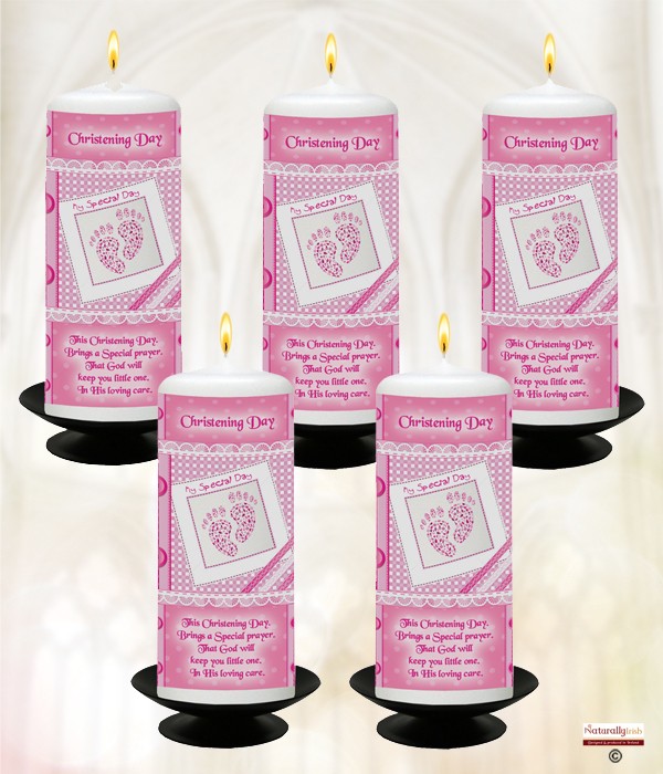 Christening Baby Footprints Pink Mixed Box of 20