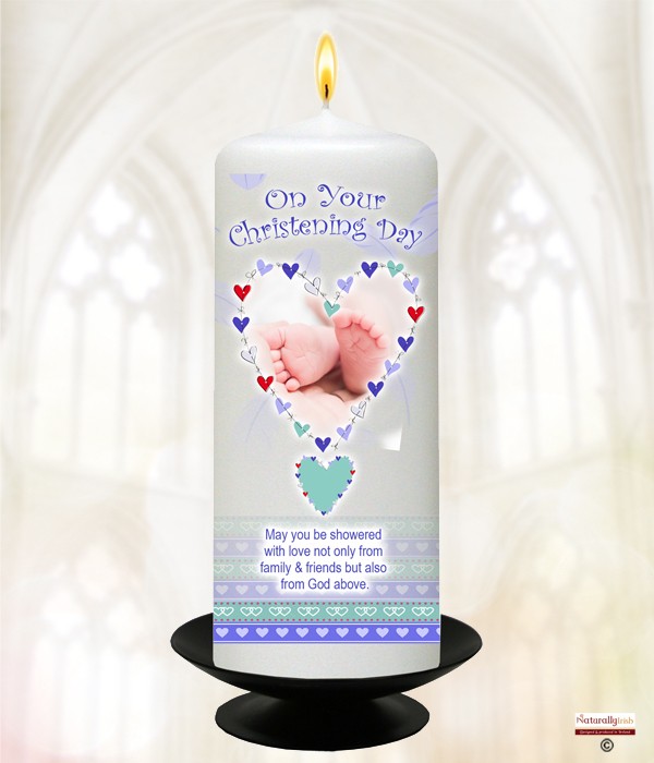 Feathered Heart Blue 6inch Christening Candle
