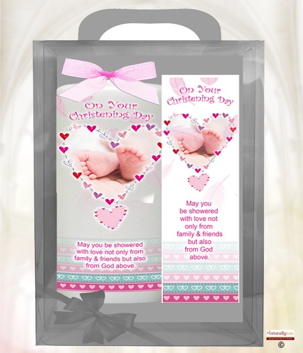 Feathered Heart Pink 6inch Christening Candle