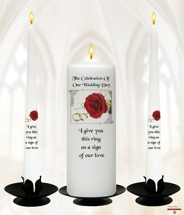 Red Roses & Silver Rings Wedding Candles
