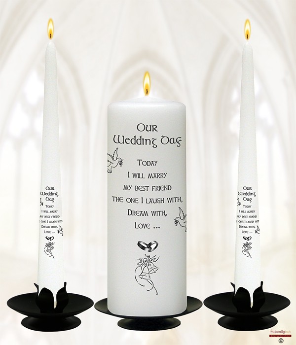 Bells, Dove & Silver Rings Wedding Candles