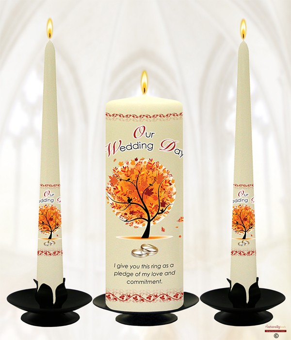 Autumn Tree & Rings Wedding Candles
