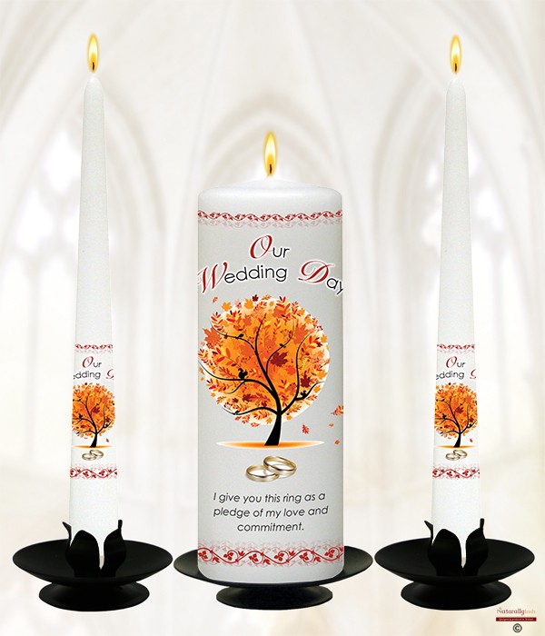 Autumn Tree & Rings Wedding Candles