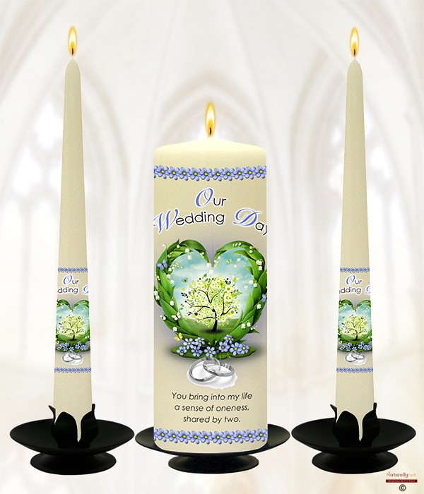 Leaf Heart & Silver Rings Wedding Candles