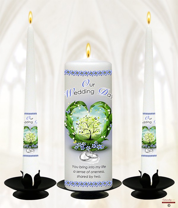 Leaf Heart & Silver Rings Wedding Candles