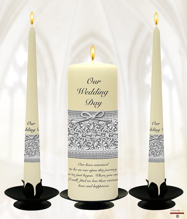 Lace & Rope Silver Wedding Candles
