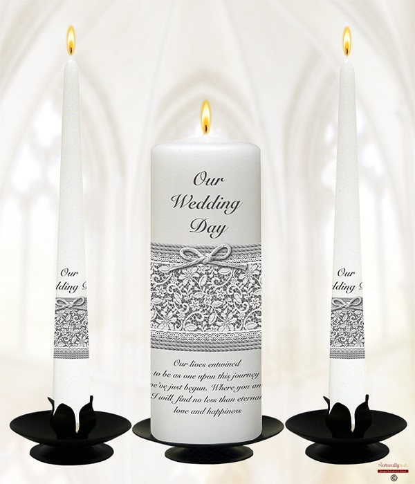 Lace & Rope Silver Wedding Candles