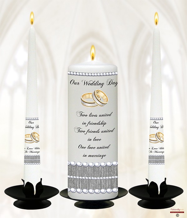 Elegant Rings & Pearls Silver Wedding Candles