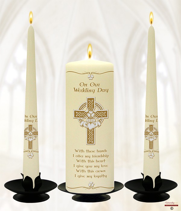 Claddagh, Cross & Shamrock Gold Wedding Candles