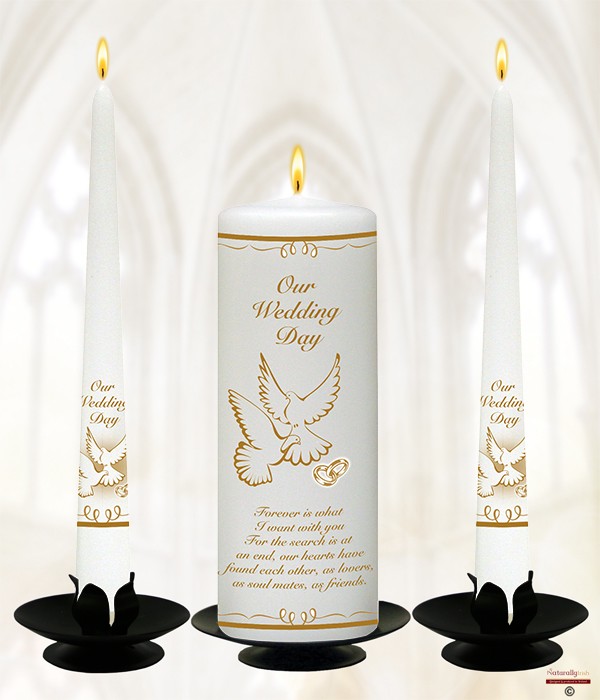 Doves & Rings Gold Wedding Candles