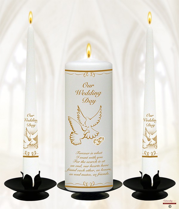 Doves & Rings Gold Wedding Candles