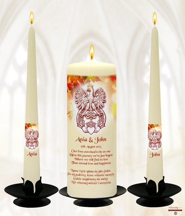 Polish Eagle & Irish Claddagh Wedding Candles