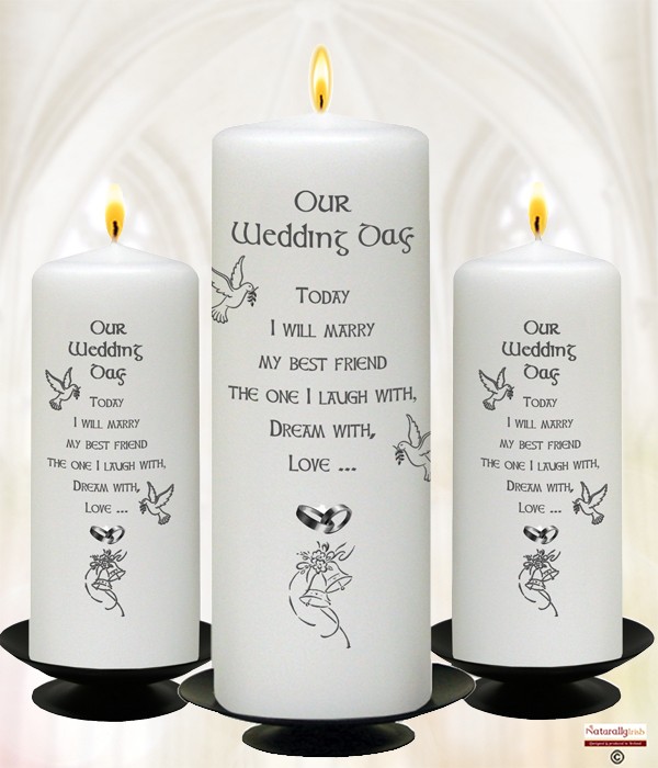 Bells, Doves & Silver Rings Wedding Set 9inch & 6inch Pillars