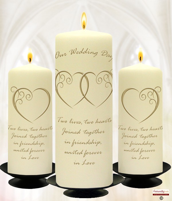 Entwined Hearts Gold Wedding Set 9inch & 6inch Pillars