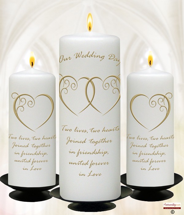 Entwined Hearts Gold Wedding Set 9inch & 6inch Pillars
