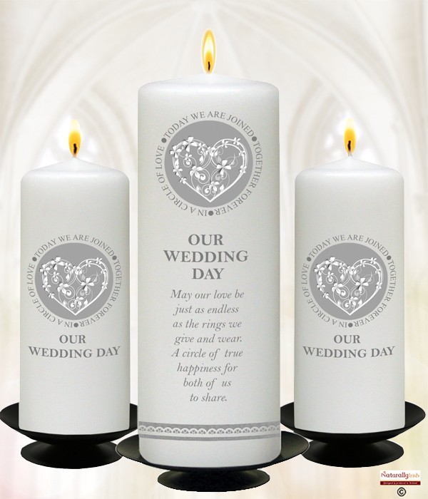 Flower Heart Silver Wedding Set 9inch & 6inch Pillars