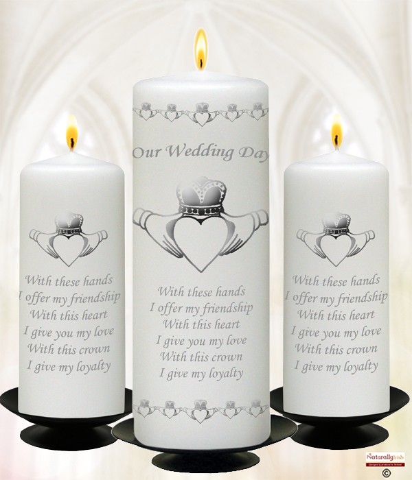 Claddagh Heart Silver Wedding Set 9inch & 6inch Pillars
