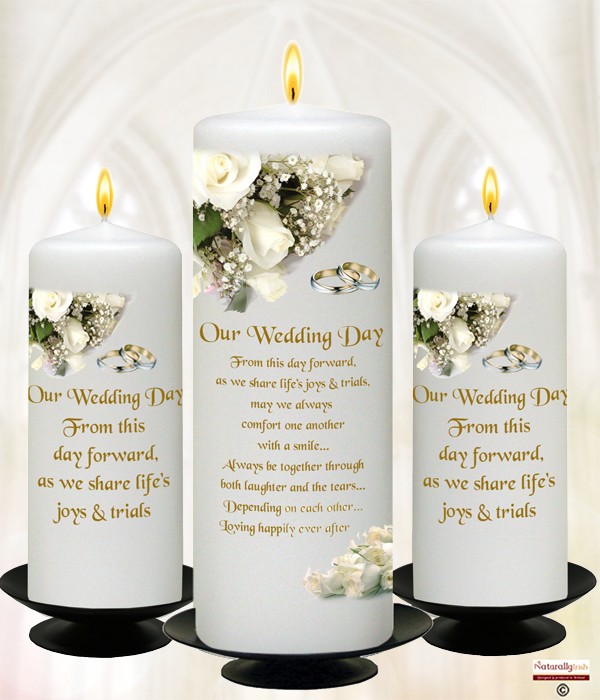 Whitre Roses Gold Wedding Set 9inch & 6inch Pillars