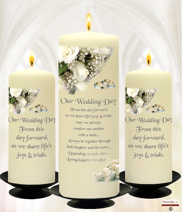Whitre Roses Silver Wedding Set 9inch & 6inch Pillars