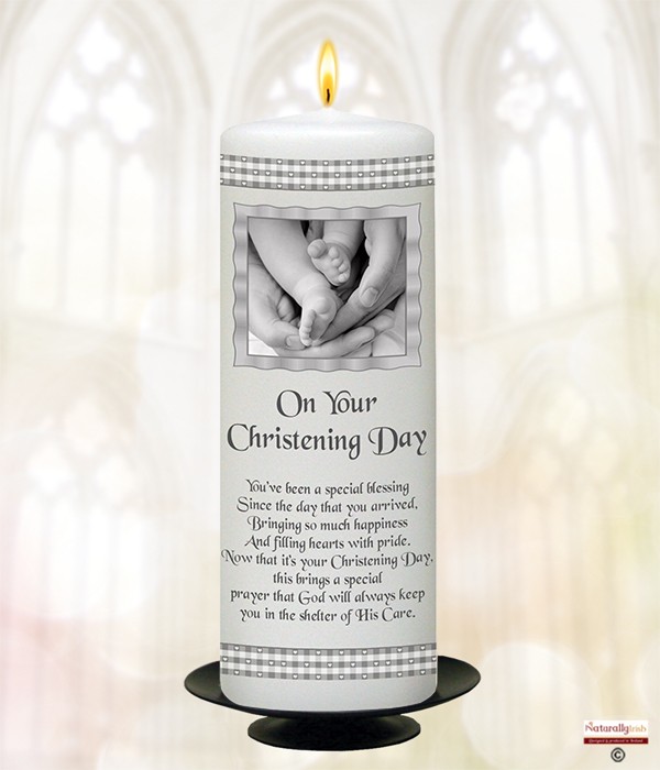 Gingham Feet Silver Christening Candle