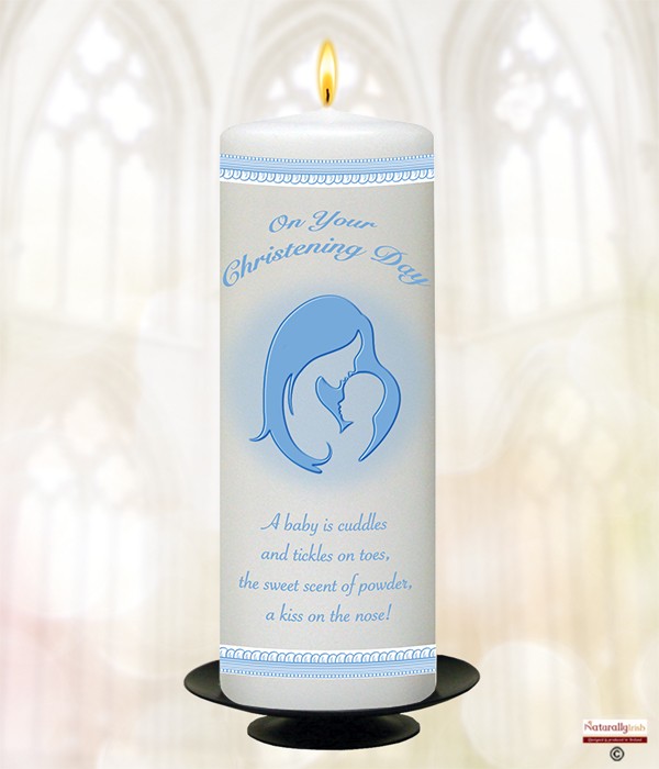 Mother & Child Lace Blue Christening Candle