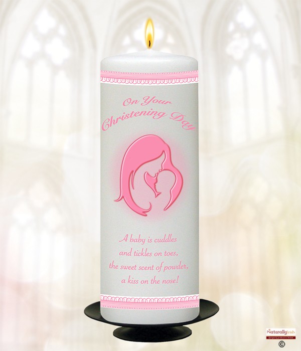 Mother & Child Lace Pink Christening Candle