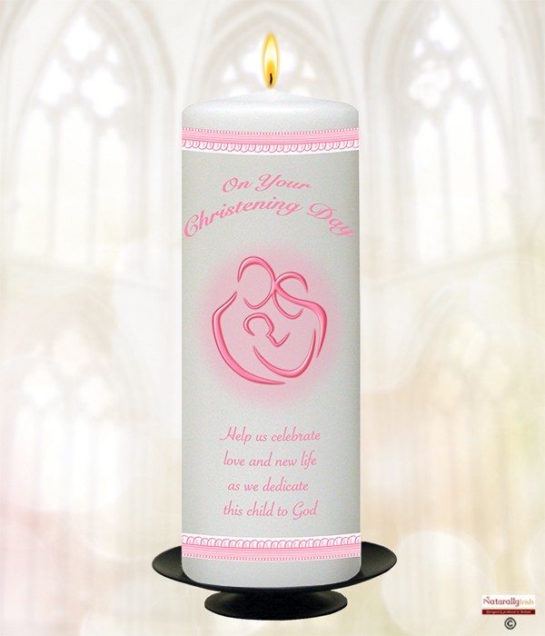 Family Complete Lace Pink Christening Candle