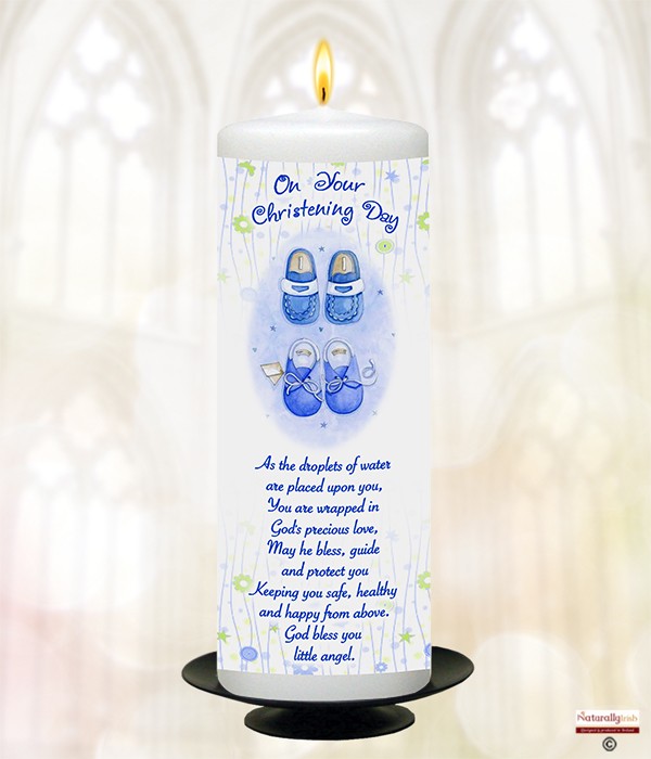 All things nice and Booties Blue Christening Candle