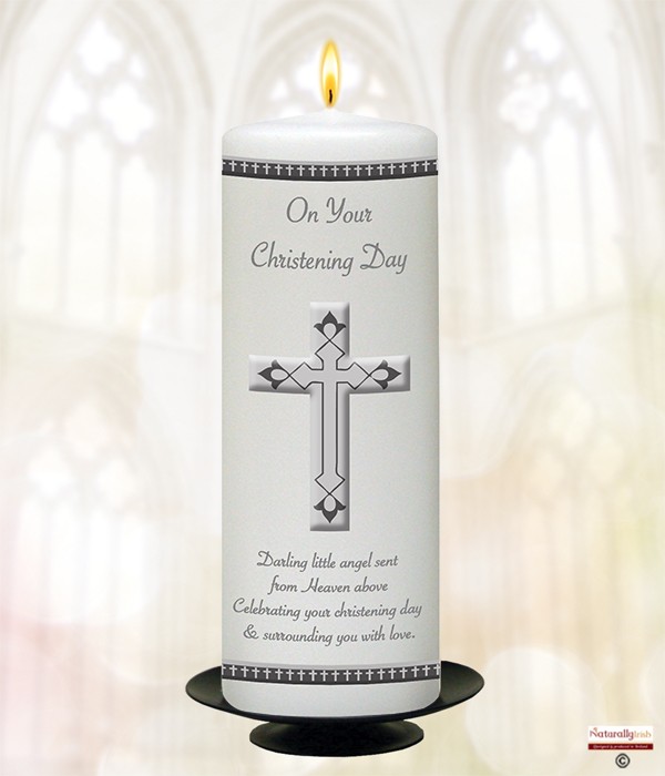 Cross Modern Silver Christening Candle