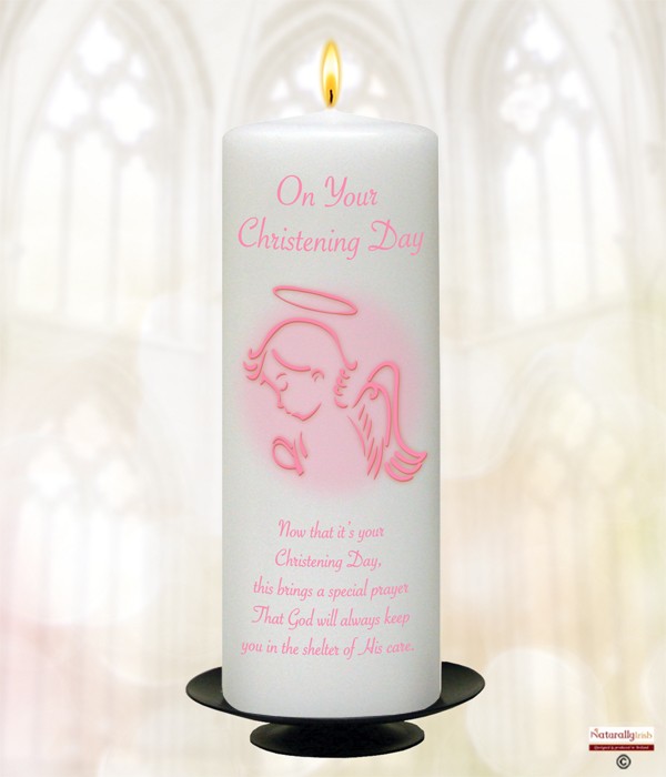 Angel Pink Christening Candle