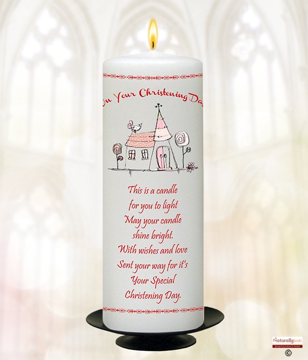 Church Red Christening Candle
